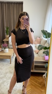 Selena – czarny komplet damski top + spódnica midi